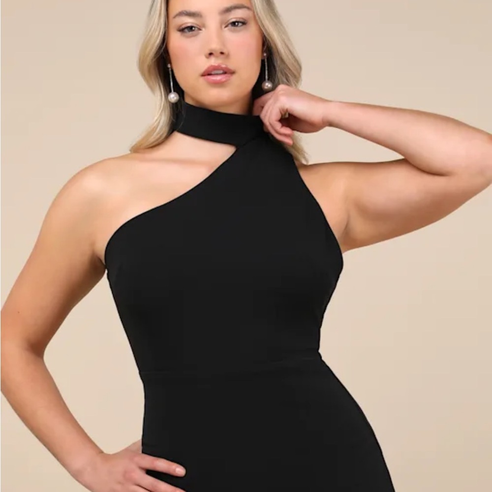 NEW LULUS Elegant Black One-Shoulder Dress - Picture 9 of 9